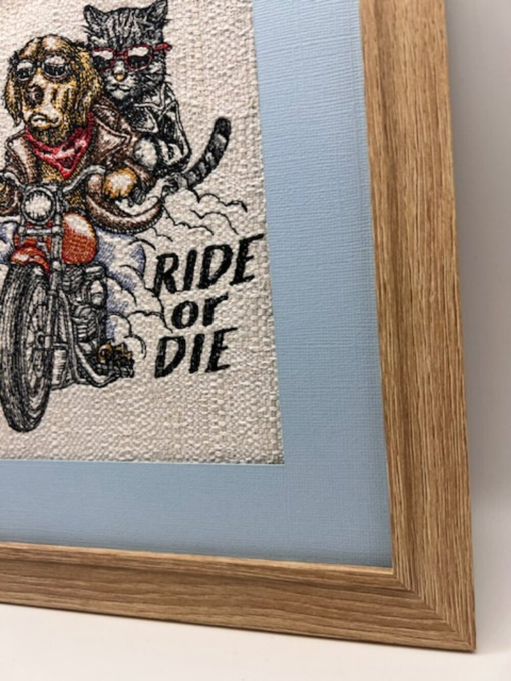 Homemade Ride Or Die Dog & Cat 8X10 Framed Embroidery Art - Picture 5 of 6